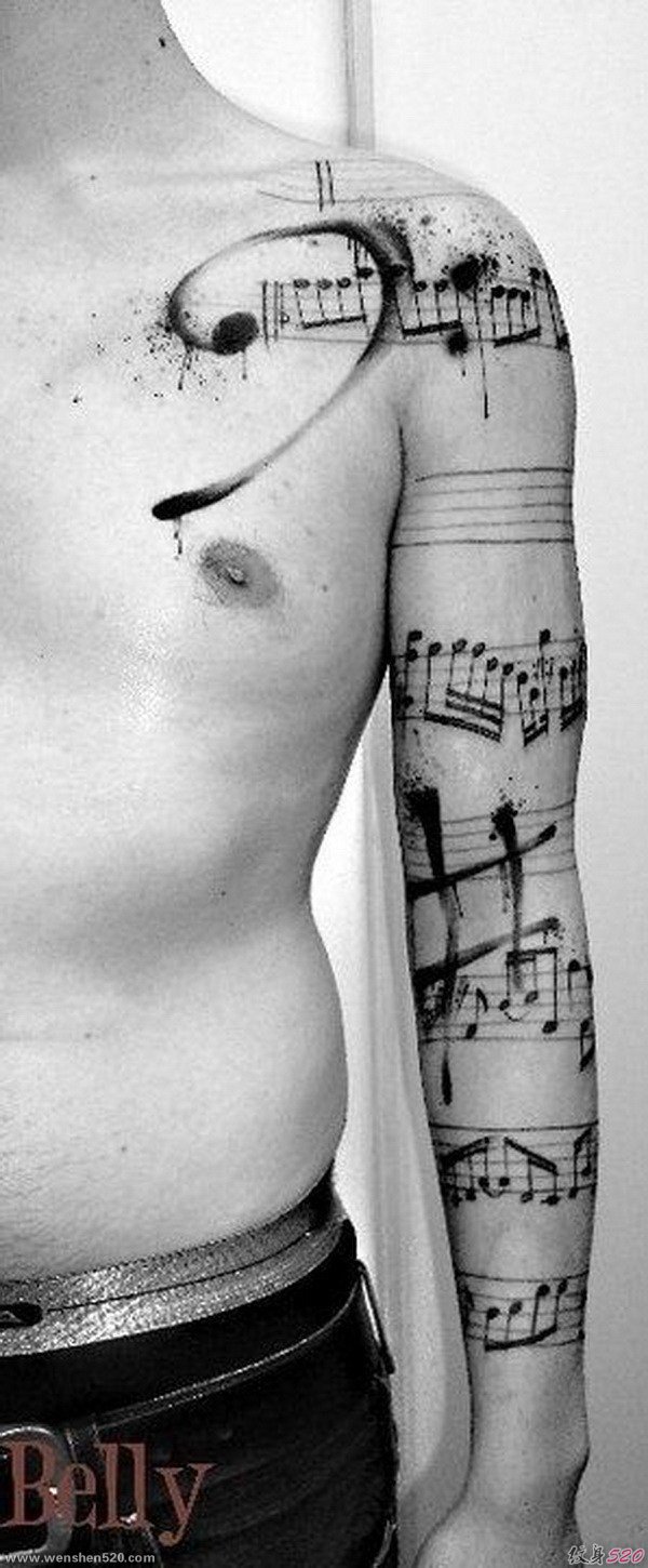 多款帅气的音乐主题音符纹身图案