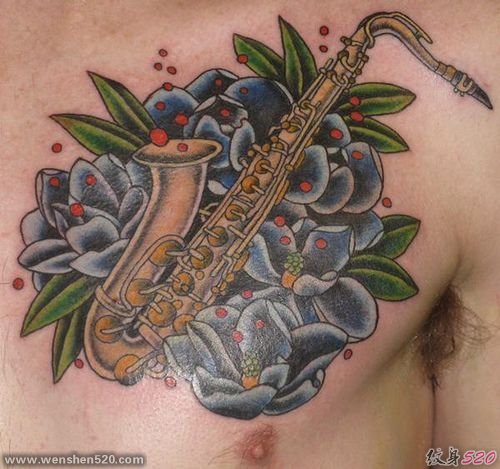 多款帅气的乐器萨克斯纹身图案