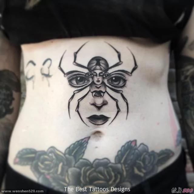 性感迷人的女人面部蜘蛛纹身图案
