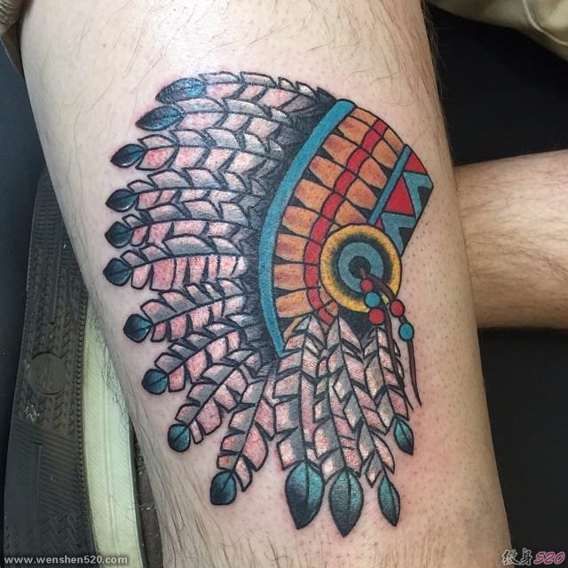 10款漂亮的水彩印第安风格羽毛头饰纹身图案