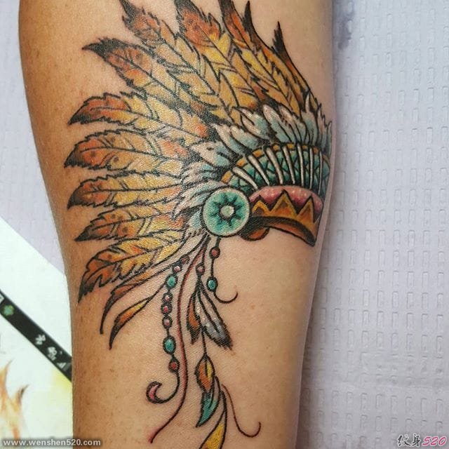10款漂亮的水彩印第安风格羽毛头饰纹身图案