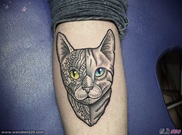 30款多种风格可爱的宠物猫纹身图案