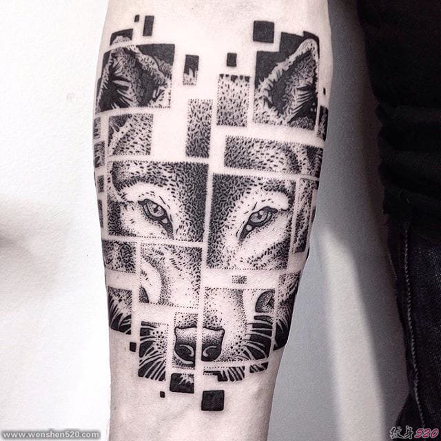 奇妙的黑色的几何点刺纹身图案