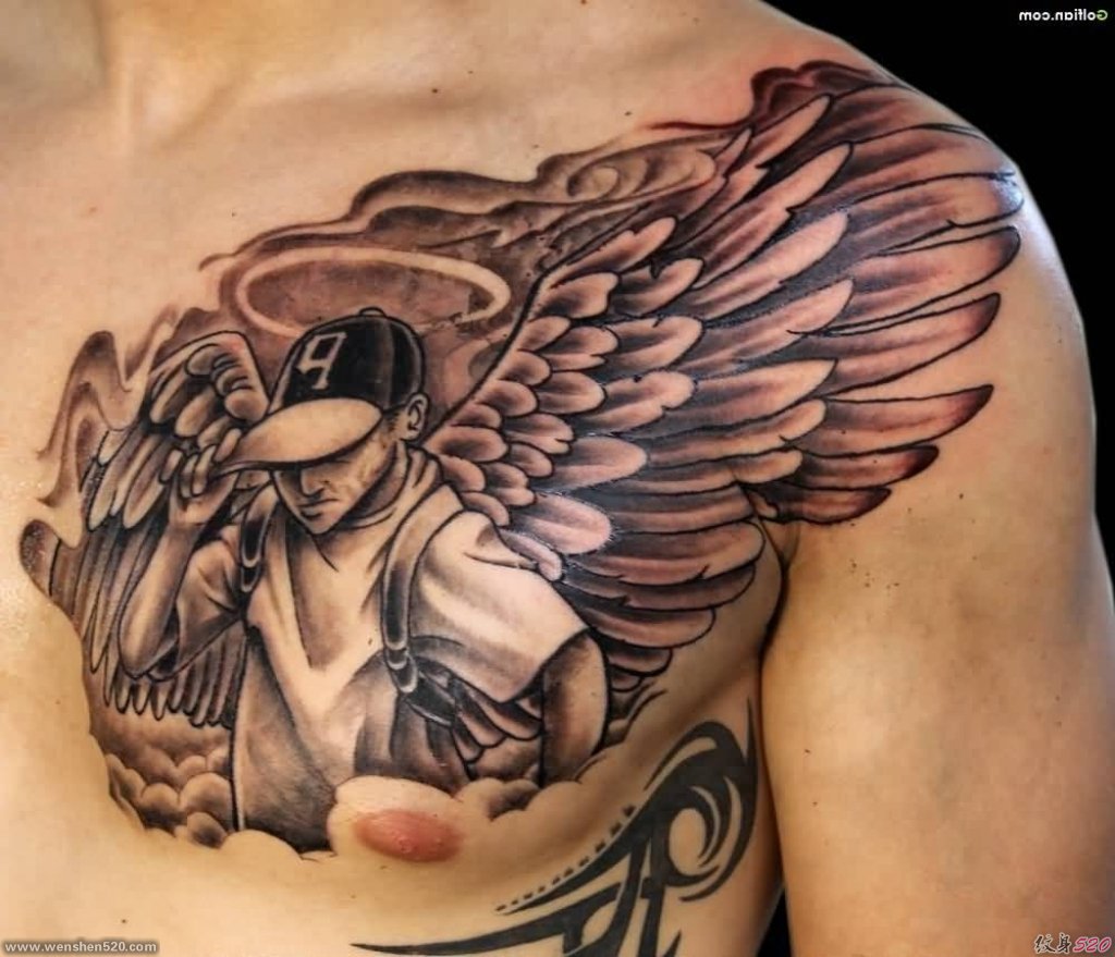 满胸漂亮的天使翅膀纹身图案
