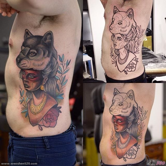 强烈的新传统女士纹身图案来自于纹身师洛博内托