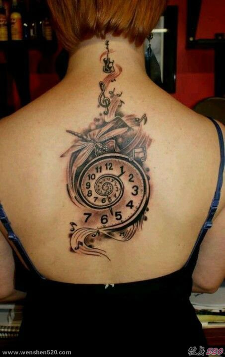 女孩脊椎骨线上清新漂亮的纹身图案