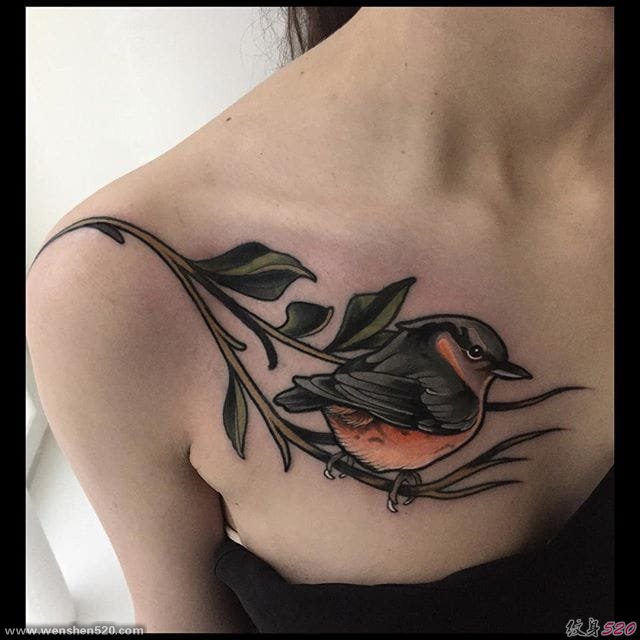 漂亮的水彩纹身鸟纹身图案