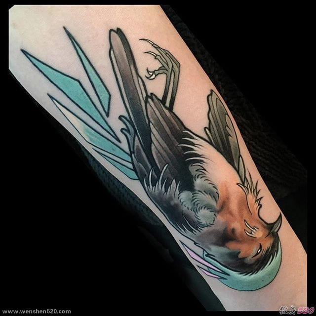 漂亮的水彩纹身鸟纹身图案