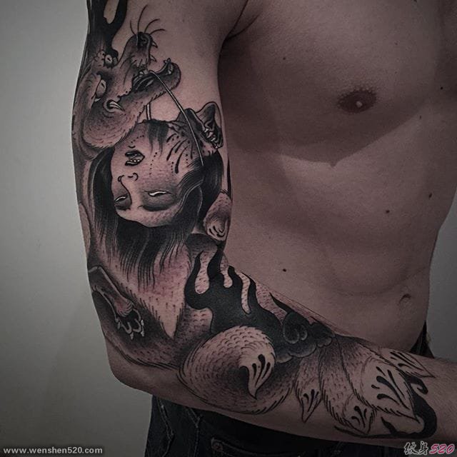 奇异的黑白灰色纹身图案来自男纹身师卢波（Lupo Horiokami）