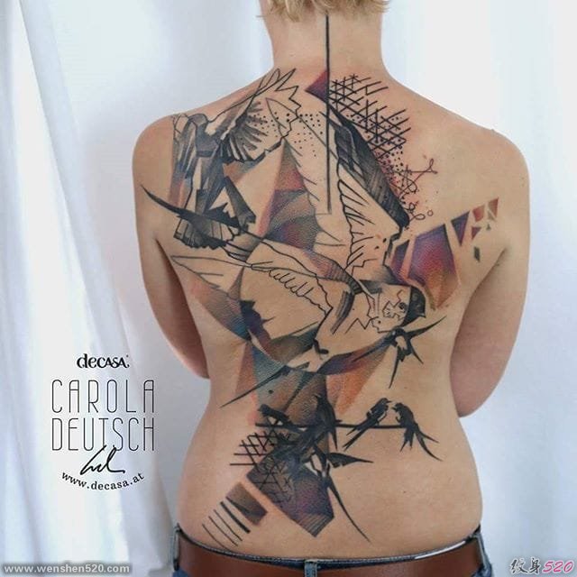 独特的水彩图形纹身图案来自于女纹身师卡罗拉
