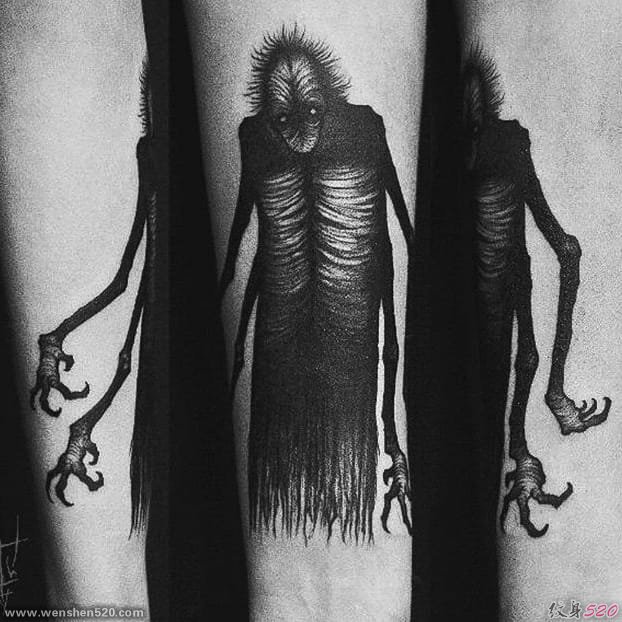 令人毛骨悚然的黑色生物和魔鬼纹身图案来自纹身师谢尔盖