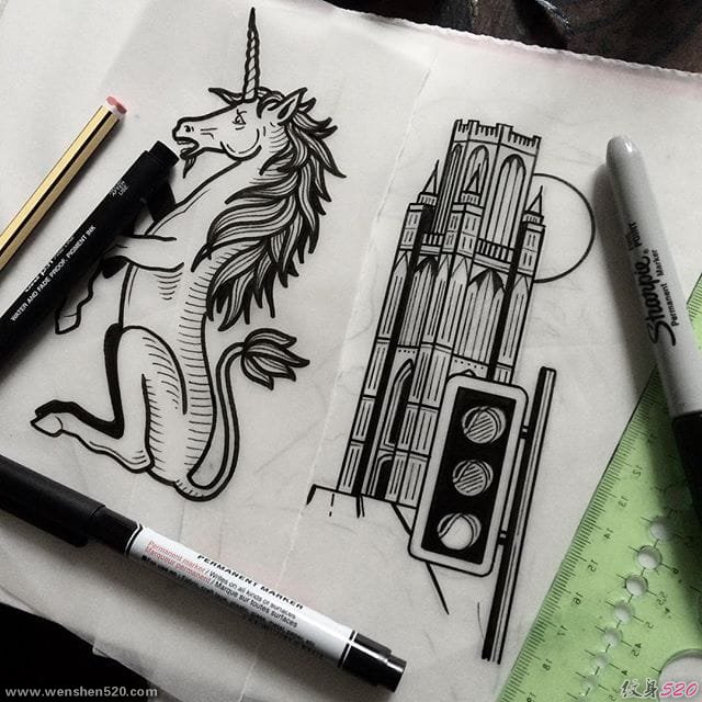 多款精致的纯手工黑线抽象纹身图案来自伊恩