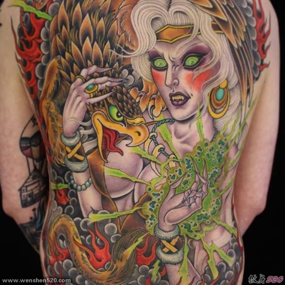 最引人注目的人物和动物纹身满背图案大全