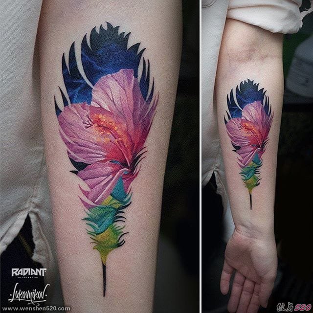 精致的动物和花卉双重曝光轮廓纹身图案来自纹身师安德烈