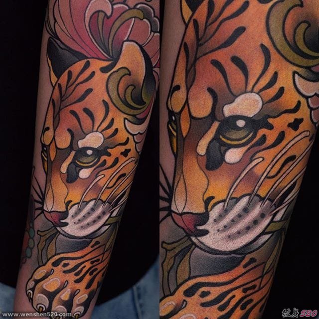 艳丽的新传统风格动物纹身图案来自于纹身师玛雅