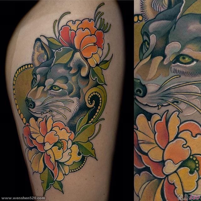 艳丽的新传统风格动物纹身图案来自于纹身师玛雅