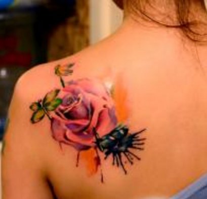 泼墨玫瑰纹身，彩色玫瑰纹身，响水纹身店，响水附近的纹身店