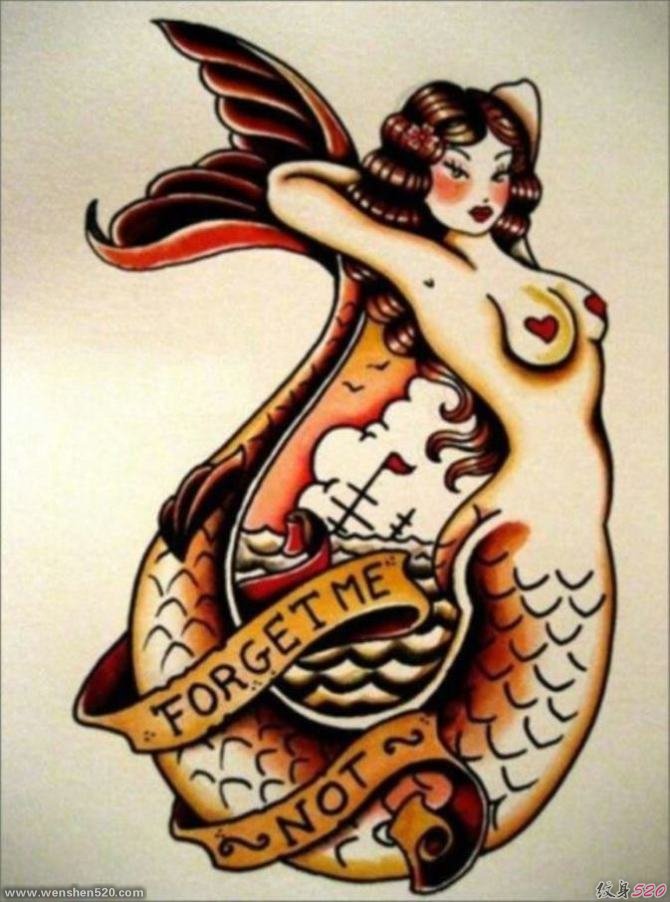 四款漂亮的美人鱼纹身图案手稿素材