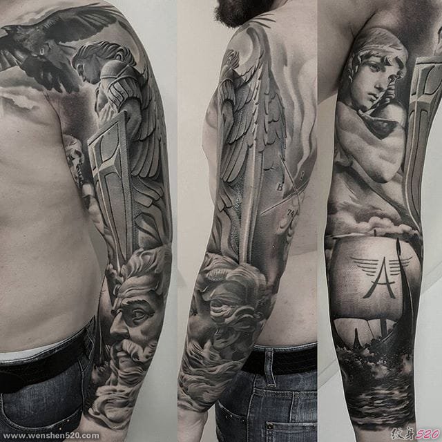 黑灰色超现实主义纹身图案来自纹身师丹尼斯