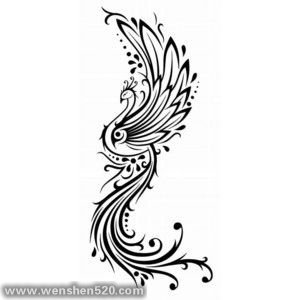 几款美丽的黑色凤凰部落图腾纹身图案手稿素材