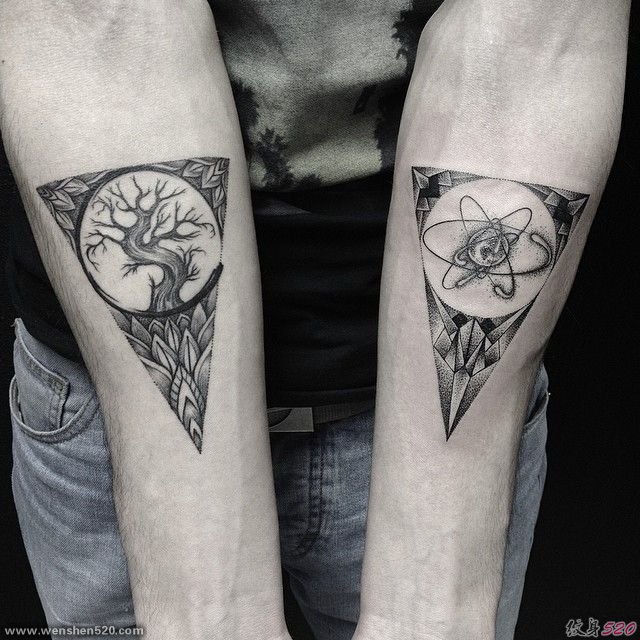 多款看起来很深奥的科学原子纹身图案