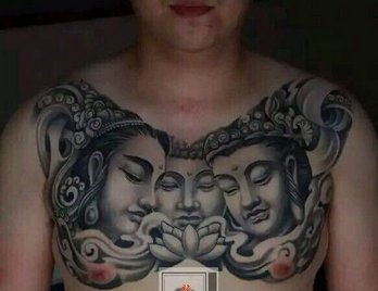 胸口三面佛纹身作品，淮安纹身店，淮安最好的纹身店，远航纹身