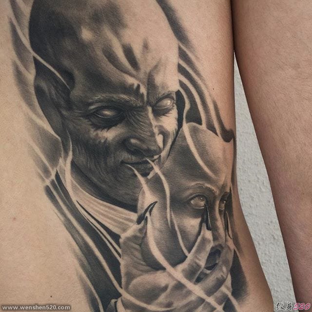 超恐怖的黑灰色现实主义纹身图案来自纹身师乔恩