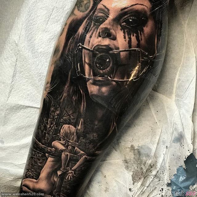 超恐怖的黑灰色现实主义纹身图案来自纹身师乔恩