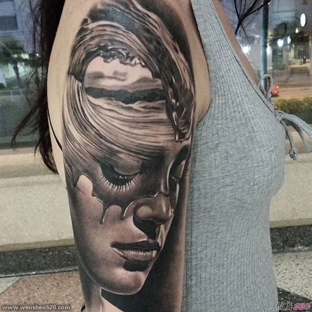 黑灰色的人物肖像纹身女人图案来自纹身师雅各布