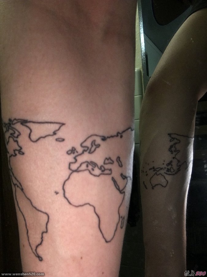 手前臂上的简单的线条世界地图纹身图片