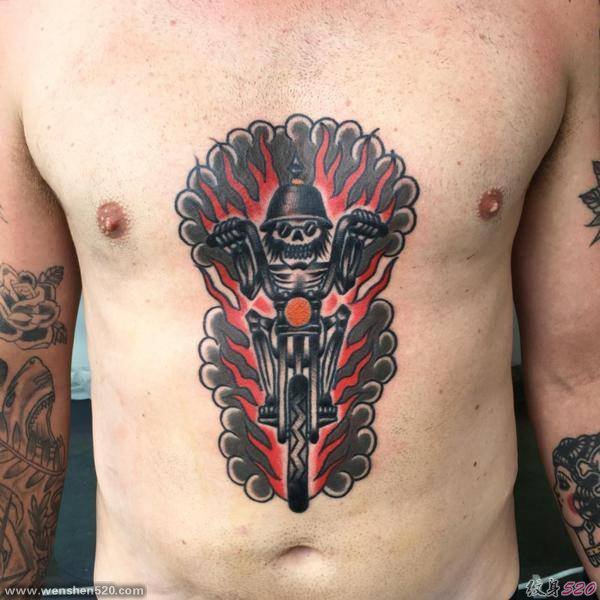 一组男性帅气的关于摩托车骑手主题的纹身图案