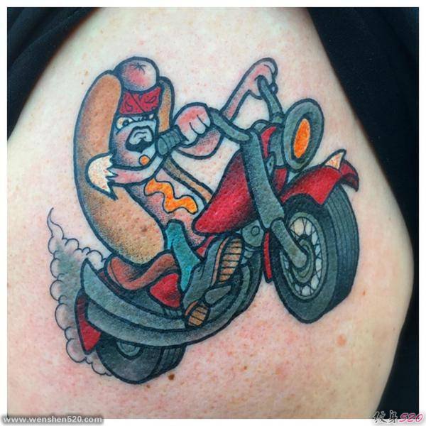 一组男性帅气的关于摩托车骑手主题的纹身图案