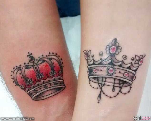 情人同款K&Q的国王皇后的皇冠纹身图案欣赏