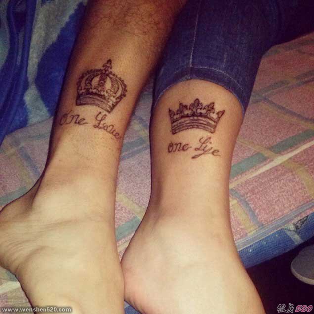 情人同款K&Q的国王皇后的皇冠纹身图案欣赏