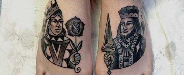 情人同款K&Q的国王皇后的皇冠纹身图案欣赏