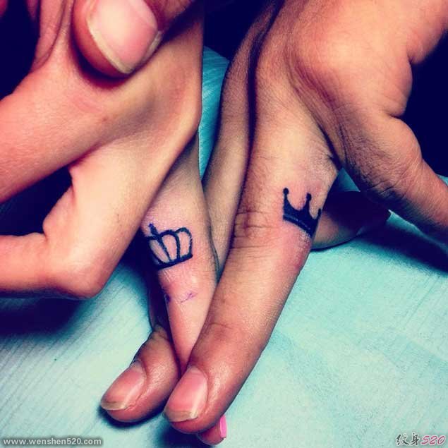 情人同款K&Q的国王皇后的皇冠纹身图案欣赏