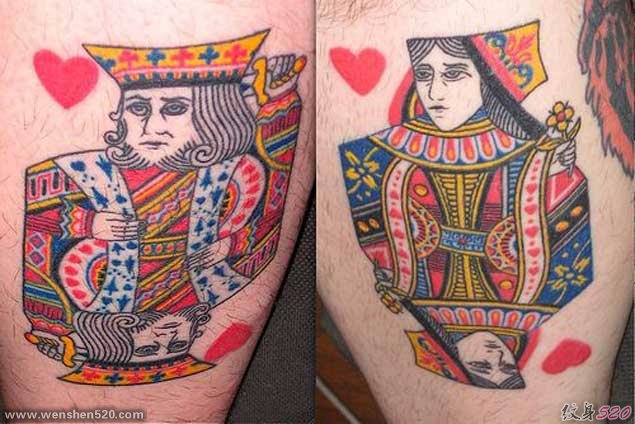 情人同款K&Q的国王皇后的皇冠纹身图案欣赏