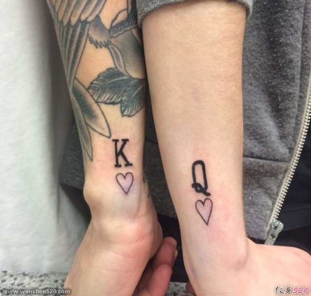 情人同款K&Q的国王皇后的皇冠纹身图案欣赏