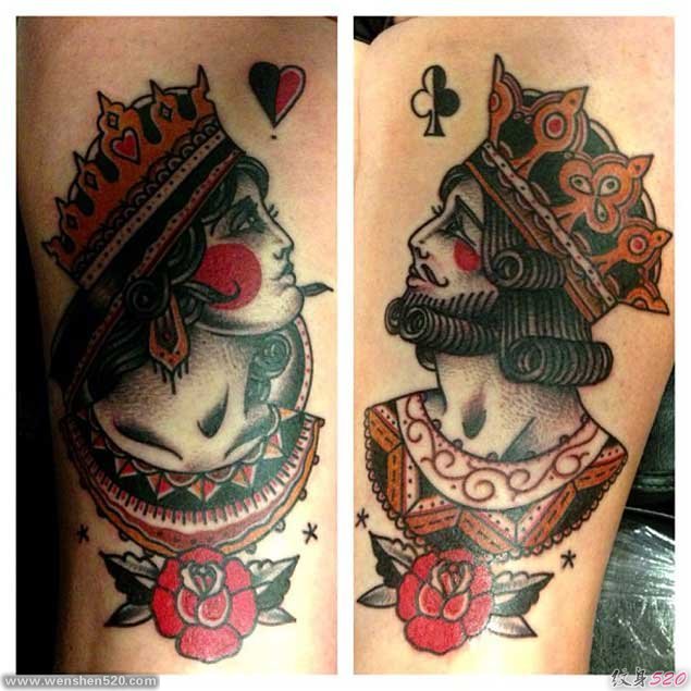 情人同款K&Q的国王皇后的皇冠纹身图案欣赏