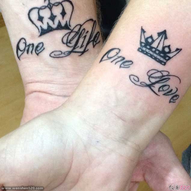 情人同款K&Q的国王皇后的皇冠纹身图案欣赏