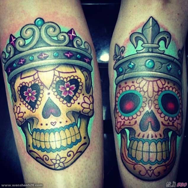 情人同款K&Q的国王皇后的皇冠纹身图案欣赏