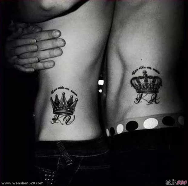 情人同款K&Q的国王皇后的皇冠纹身图案欣赏