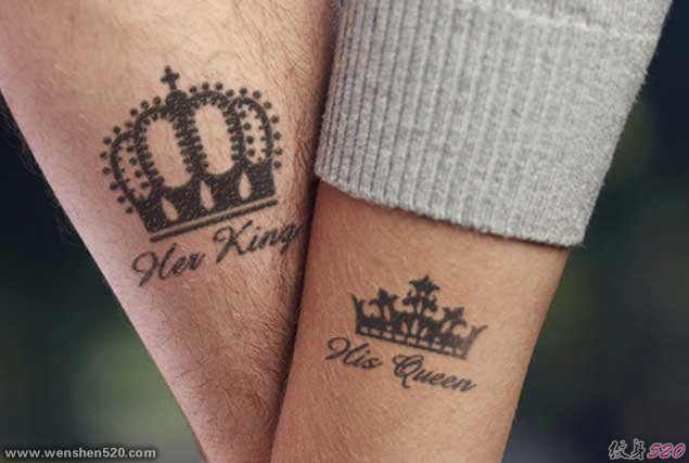 情人同款K&Q的国王皇后的皇冠纹身图案欣赏
