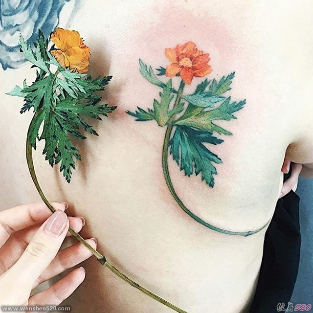 多款女性漂亮的花卉纹身图案