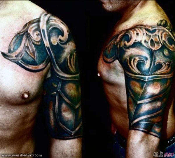 男性肩膀半甲风格霸气的盔甲纹身图案