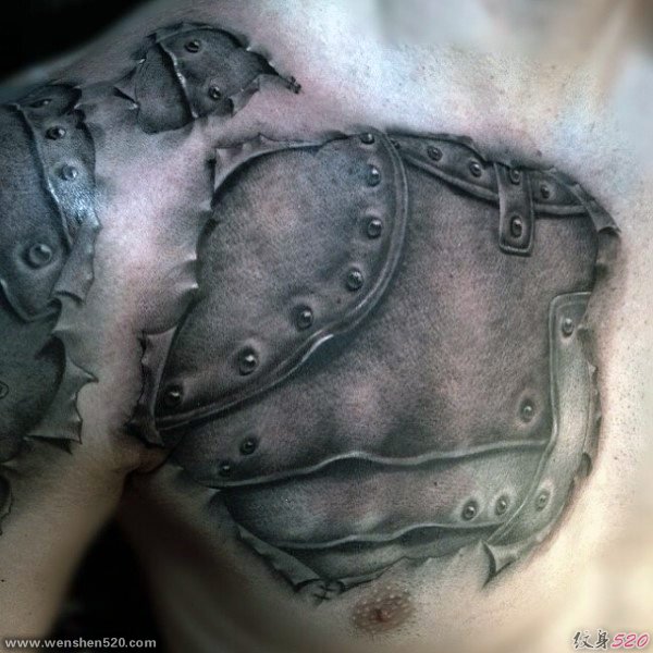 男性肩膀半甲风格霸气的盔甲纹身图案
