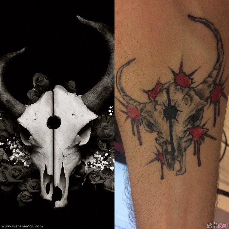 手臂上恶魔猎手的羊头纹身小游戏人物纹身图片
