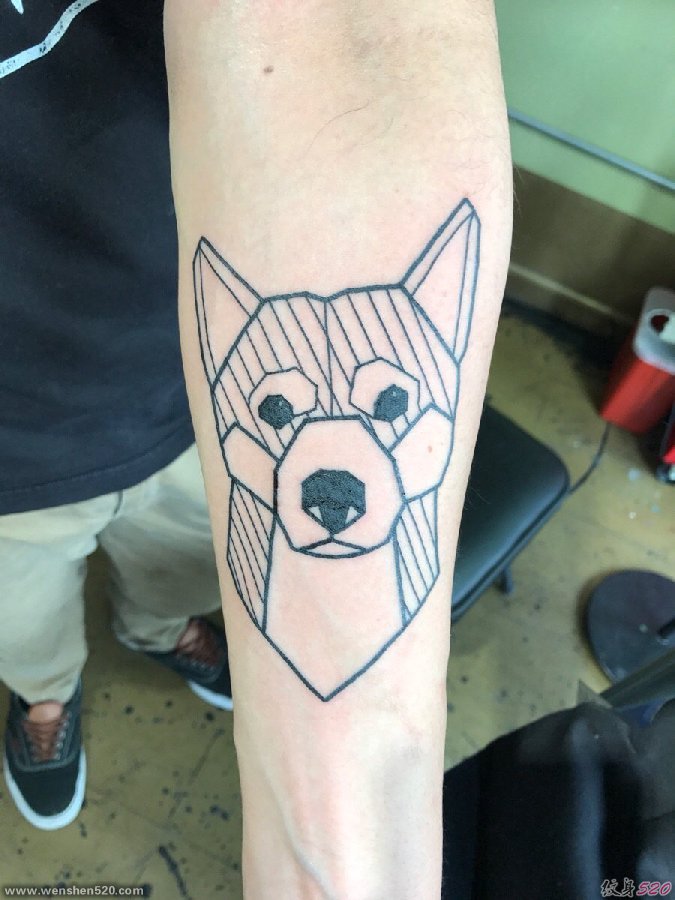 手前臂上可爱的几何图形狗纹身图片