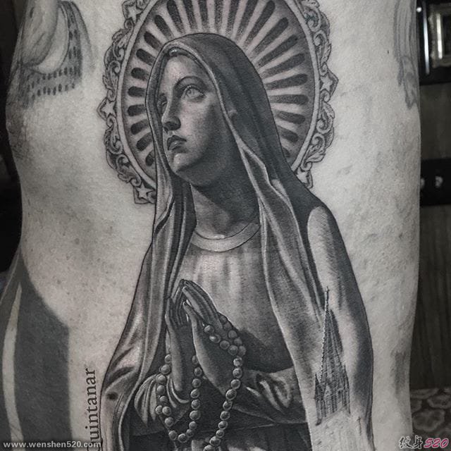 黑灰色经典宗教图像纹身神话人物纹身图案