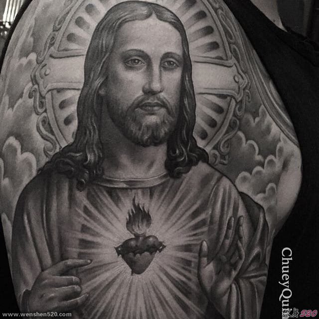 黑灰色经典宗教图像纹身神话人物纹身图案